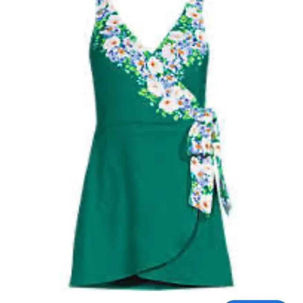 New Lands End Chlorine Resistance Mini Overlay Swimsuit with Functional Side Tie